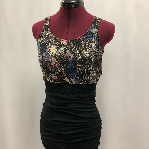 Forever 21 Dresses & Skirts - Forever 21 ruched paint splatter print black dress